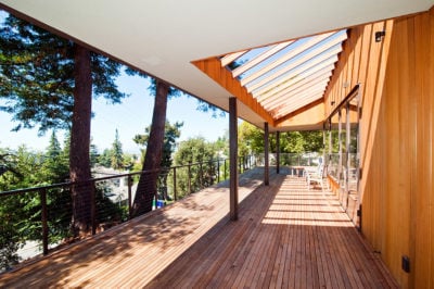Exterior deck and wood siding, restored and wood stained by Craftsman Painters, Modern Home, Piedmont California